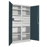 PAVOY Schwerlastschrank Premium mit Trennwand | 6 Fachböden + Schubladen 6x12,5 + 2x17,5 cm | 195 x 104 x 63 | große Farbauswahl