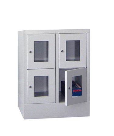 PAVOY Schließfachschrank mit Sichtfenstertüren | 4 Abteile je 30 cm breit | 85