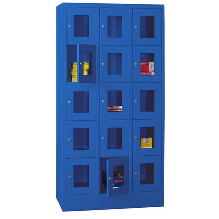 PAVOY Schließfachschrank mit Sichtfenstertüren | 15 Abteile je 30 cm breit | 185 x 90 x 50 | GROßE FARBAUSWAHL