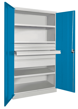 PAVOY Schwerlastschrank Premium mit Flügeltüren | 3 Fachböden + Schubladen 3x7,5 + 1x12,5 + 1x17,5 cm | 195 x 104 x 63 | große Farbauswahl