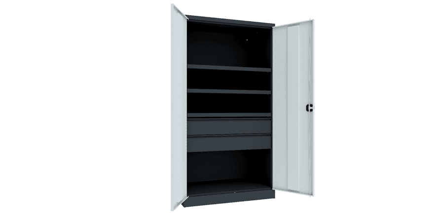 PAVOY Schwerlastschrank Premium mit Flügeltüren | 3 Fachböden + 2 Schubladen 17,5 cm | 195 x 104 x 63 | große Farbauswahl