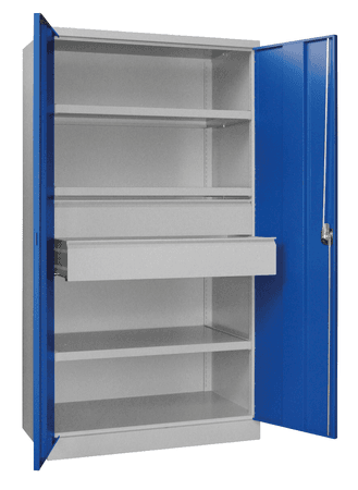 PAVOY Schwerlastschrank Premium mit Flügeltüren | 3 Fachböden + 2 Schubladen 17,5 cm | 195 x 104 x 63 | große Farbauswahl
