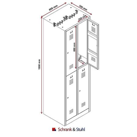 spind 2 x 2 abteile, technische Zeichnung