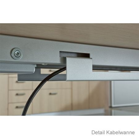 Hammerbacher XMST22 - mit Tastschalter | Sitz-Steh-Arbeitsplatz tonnenform | T-Fuß-Gestell, Kabelwanne Detail