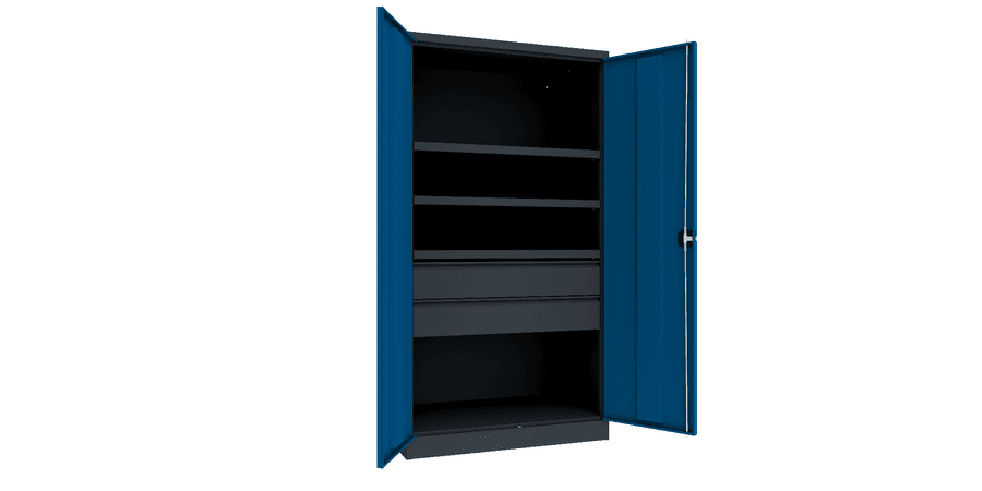 PAVOY Schwerlastschrank Premium mit Flügeltüren | 3 Fachböden + 2 Schubladen 17,5 cm | 195 x 104 x 63 | große Farbauswahl