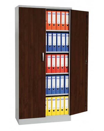 GS Aktenschrank | Stahlschrank mit Dekortüren 195x92x42 SILBER/WENGE