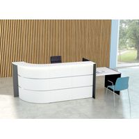 Winkeltheke Surround Up & Down (höhenverstellbar) mit Beratungsplatz weiß | 112 x 319 x 95 cm (HxBxT)