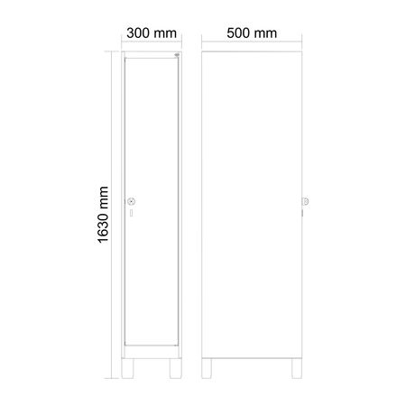 C+P Spind Evolo PLUS Füße 1 Abteil 1630x300x500