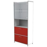 Chromeline Büroschrank 5 mit Glastüren und 2 Schubladen | 185 x 80 x 38 cm | Anthrazit, Weiß, Rot