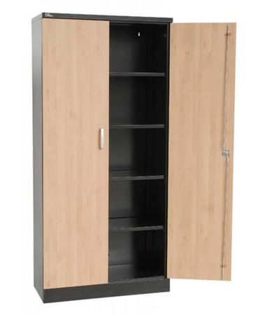 GS Aktenschrank | Stahlschrank mit Dekortüren 195x92x42 SCHWARZ/ERLE