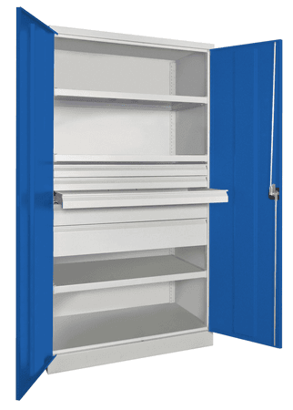 PAVOY Schwerlastschrank Premium mit Flügeltüren | 3 Fachböden + Schubladen 3x7,5 + 1x12,5 + 1x17,5 cm | 195 x 104 x 63 | große Farbauswahl