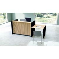 Empfangstheke Woody Up & Down (höhenverstellbar) mit Beratungsplatz Eiche, anthrazit | 112 x 253 x 98 cm (HxBxT)