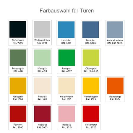 Farbauswahl für Korpus und Türen Werkstattschrank