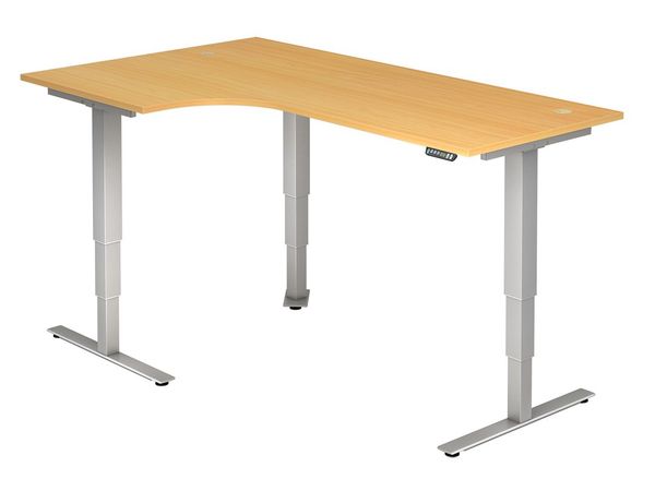 Hammerbacher XDSM82 Schreibtisch | Sitz-Steh-Arbeitsplatz winkelförmig | T-Fuß-Gestell, verschiedene Dekore - 200 x 120/80
