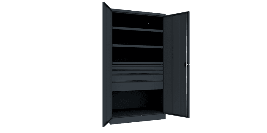 PAVOY Schwerlastschrank Premium mit Flügeltüren | 3 Fachböden + Schubladen 3x7,5 + 1x12,5 + 1x17,5 cm | 195 x 104 x 63 | große Farbauswahl