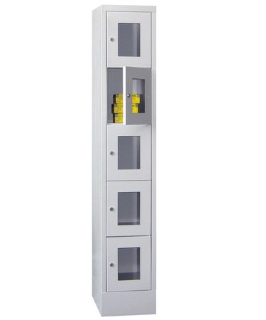 PAVOY Schließfachschrank mit Sichtfenstertüren | 5 Abteile je 30 cm breit | 185 x 30 x 50 | GROßE FARBAUSWAHL