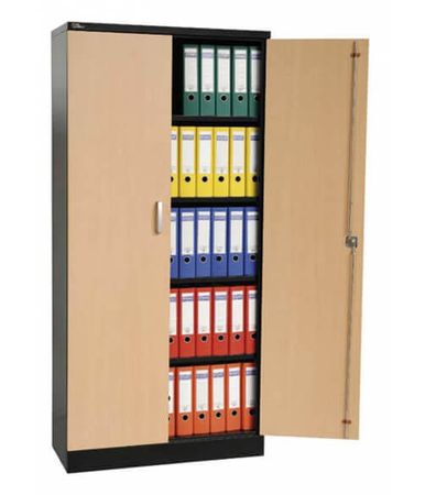 Aktenschrank | Stahlschrank mit Holztüren SCHWARZ/BUCHE