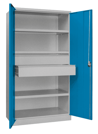 PAVOY Schwerlastschrank Premium mit Flügeltüren | 3 Fachböden + 2 Schubladen 17,5 cm | 195 x 104 x 63 | große Farbauswahl