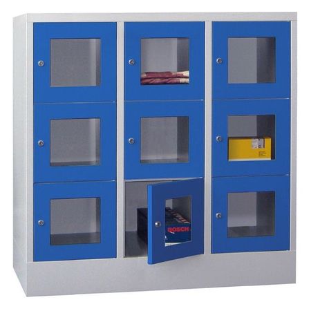 PAVOY Schließfachschrank mit Sichtfenstertüren | 9 Abteile je 40 cm breit | 118,7 x 120 x 50 | GROßE FARBAUSWAHL