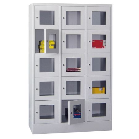 PAVOY Schließfachschrank mit Sichtfenstertüren | 15 Abteile je 40 cm breit | 185 x 120 x 50 | GROßE FARBAUSWAHL