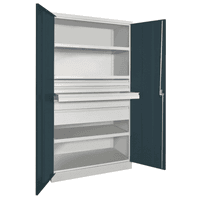 PAVOY Schwerlastschrank Premium mit Flügeltüren | 3 Fachböden + Schubladen 3x7,5 + 1x12,5 + 1x17,5 cm | 195 x 104 x 63 | große Farbauswahl