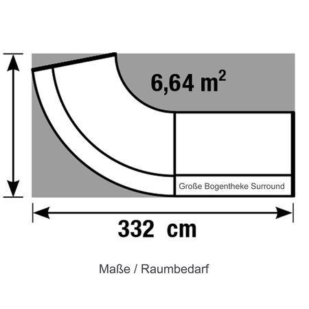 Masse Raumbedarf Große Bogentheke Surround anthrazit