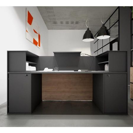 große Empfangstheke mit abschließbarem Stauraum PC-Arbeitsplatz Schreibtisch Holztheke Empfangstresen