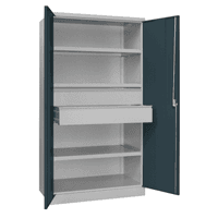 PAVOY Schwerlastschrank Premium mit Flügeltüren | 3 Fachböden + 2 Schubladen 17,5 cm | 195 x 104 x 63 | große Farbauswahl