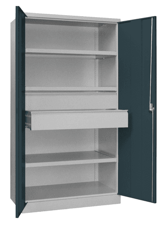 PAVOY Schwerlastschrank Premium mit Flügeltüren | 3 Fachböden + 2 Schubladen 17,5 cm | 195 x 104 x 63 | große Farbauswahl