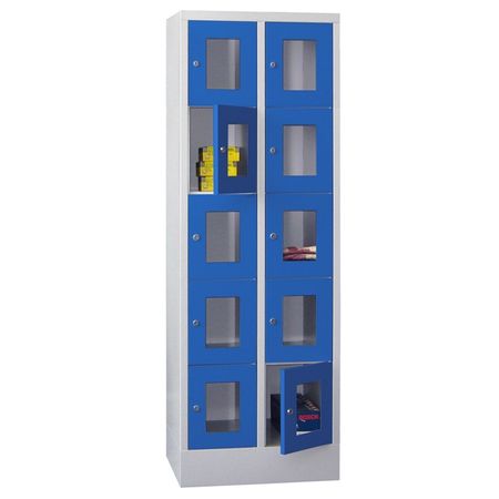 PAVOY Schließfachschrank mit Sichtfenstertüren | 10 Abteile je 30 cm breit | 185 x 60 x 50 | GROßE FARBAUSWAHL