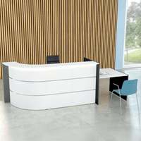 Winkeltheke Surround Up & Down (höhenverstellbar) mit Beratungsplatz weiß | 112 x 319 x 95 cm (HxBxT)