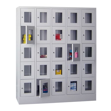 PAVOY Schließfachschrank mit Sichtfenstertüren | 25 Abteile je 30 cm breit | 185 x 150 x 50 | GROßE FARBAUSWAHL