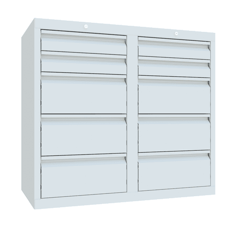 PAVOY Werkzeug-Schubladenschrank mit 10 Schüben - 2 Reihen mit 4x10 cm und 6x20 cm Blendenhöhe | 90 x 100 x 50 | große Farbauswahl