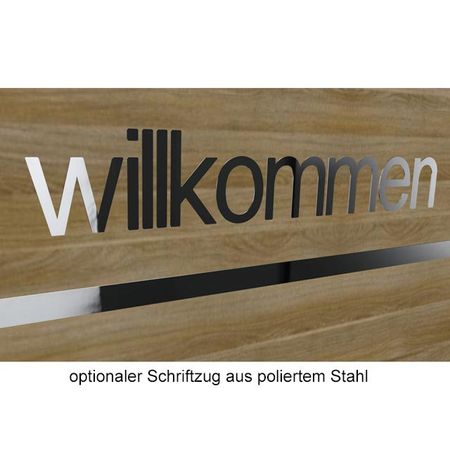 Empfangstheke Geo Willkommen-Schriftzug poliertes Stahl