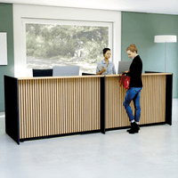 Große Empfangstheke Woody Up & Down (höhenverstellbar) Eiche, anthrazit | 112 x 328 x 98 cm (HxBxT)