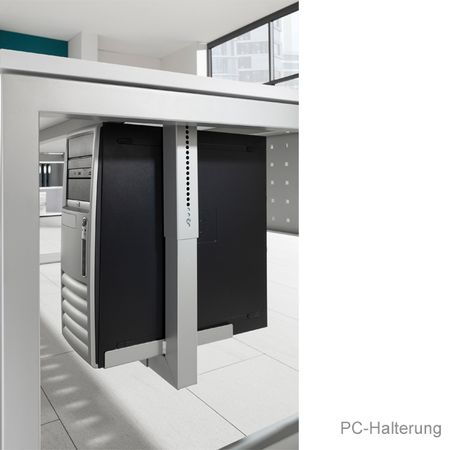 Hammerbacher XMST22 - mit Tastschalter | Sitz-Steh-Arbeitsplatz tonnenform | T-Fuß-Gestell, PC Halter