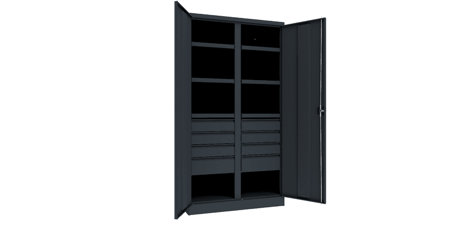 PAVOY Schwerlastschrank Premium mit Trennwand | 6 Fachböden + Schubladen 6x12,5 + 2x17,5 cm | 195 x 104 x 63 | große Farbauswahl