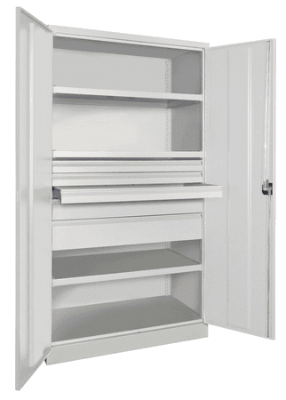 PAVOY Schwerlastschrank Premium mit Flügeltüren | 3 Fachböden + Schubladen 3x7,5 + 1x12,5 + 1x17,5 cm | 195 x 104 x 63 | große Farbauswahl